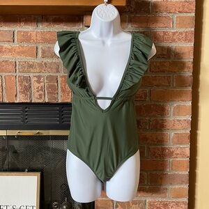 NWT Souqfone Ruffled Green One Piece Swimsuit